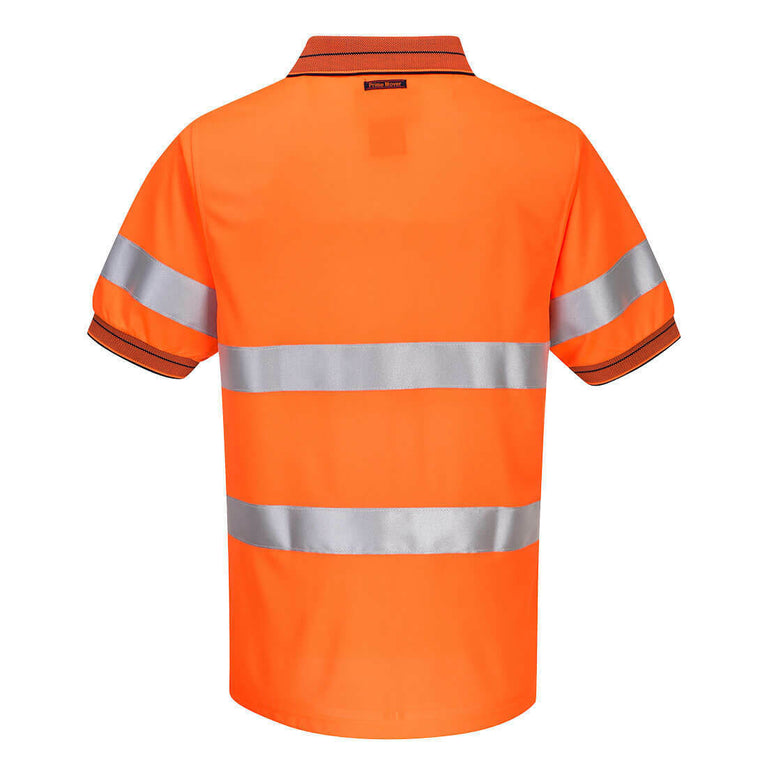 Portwest Mens Prime Mover Short Sleeve Micro Mesh Polo Taped Hi-Vis Work MP510