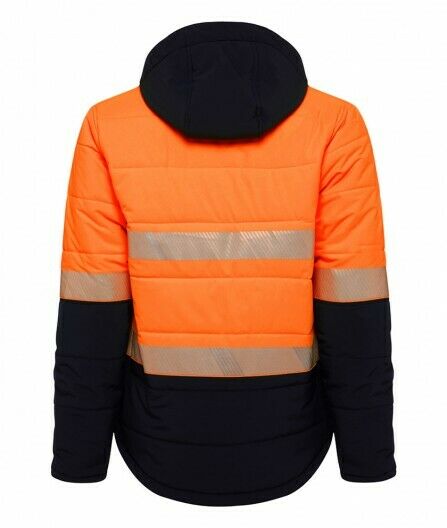 KingGee Mens Reflective Puffer Jacket Hi-Vis Hood Work Safety Waterproof K55015