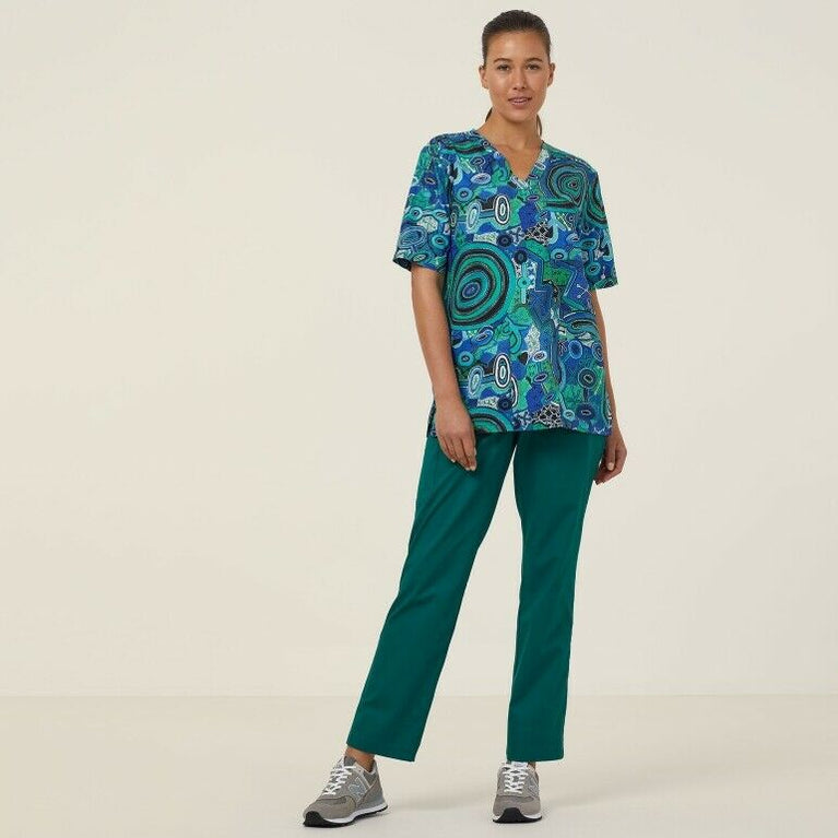 NNT Uniforms Unisex Warlu Indigenous Print Scrub Top V Neck Nurses Work CATRFR