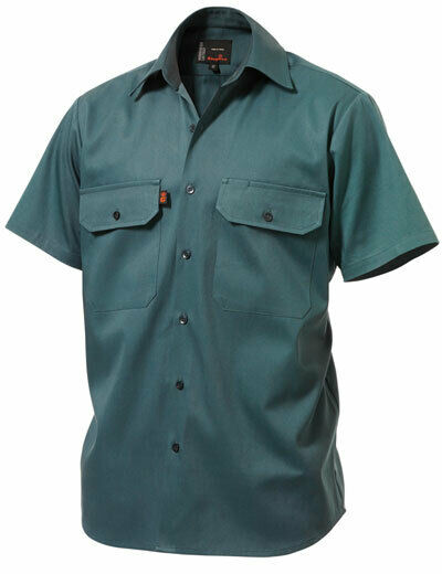 KingGee Mens Open Front Drill Shirt S/S Reinforced Work Cotton Comfy K04030