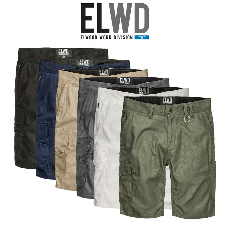 Mens Elwood Work Utility Shorts Canvas Cargo Phone Pocket Tough Tradie EWD201