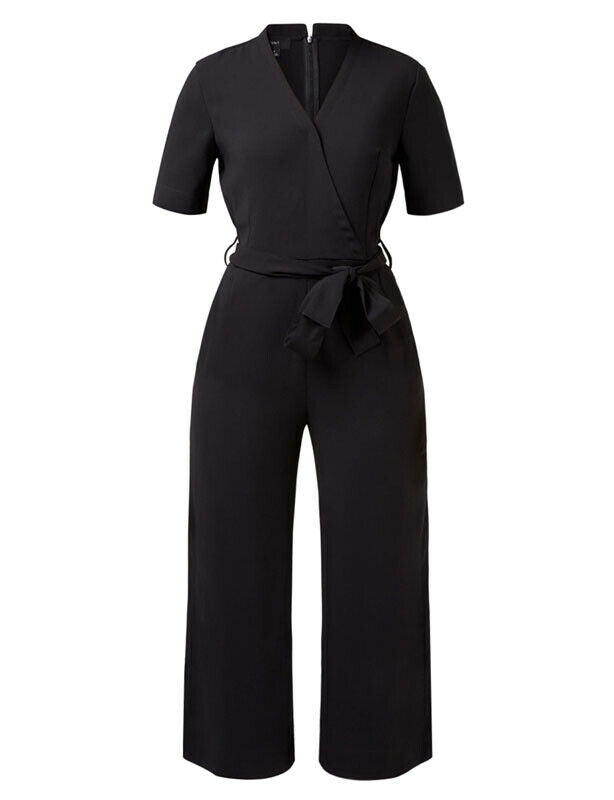 NNT Womens Short Sleeve Formal Jumpsuit Invisible Button Pleats Waist Tie CAT3RT