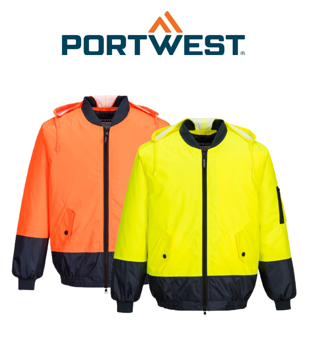 Portwest Hi-Vis Bomber Jacket 2 Tone Waterproof Reflective Work Safety MJ304