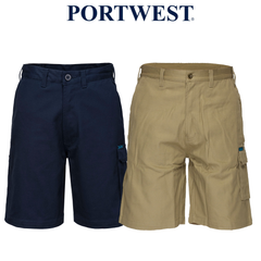 Portwest Mens Prime Mover Cotton Drill Cargo Shorts Work UV Block Safety MW702