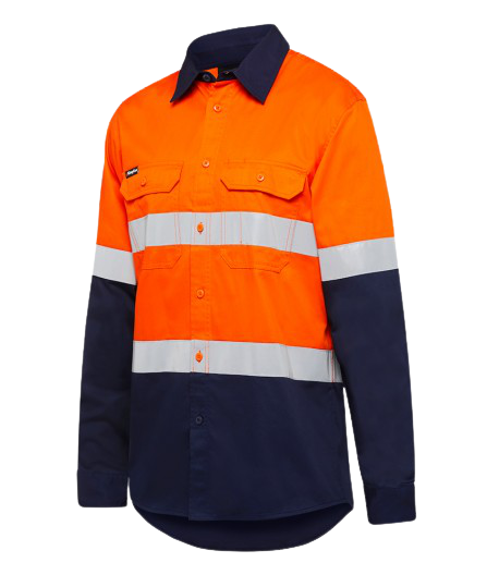 KingGee Mens Stretch Spliced Shirt Hi-Vis Tape Reflective Work Safety K04050