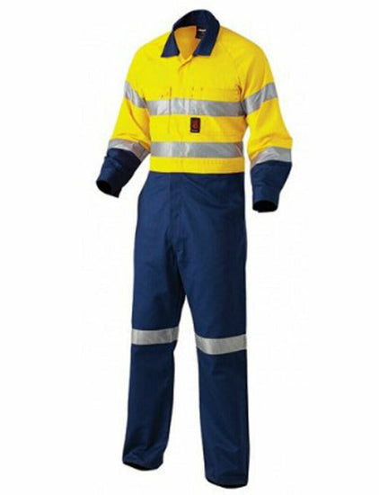 KingGee Mens Hi-Vis Combination Drill Overalls Spliced Cotton Work Safety K51525