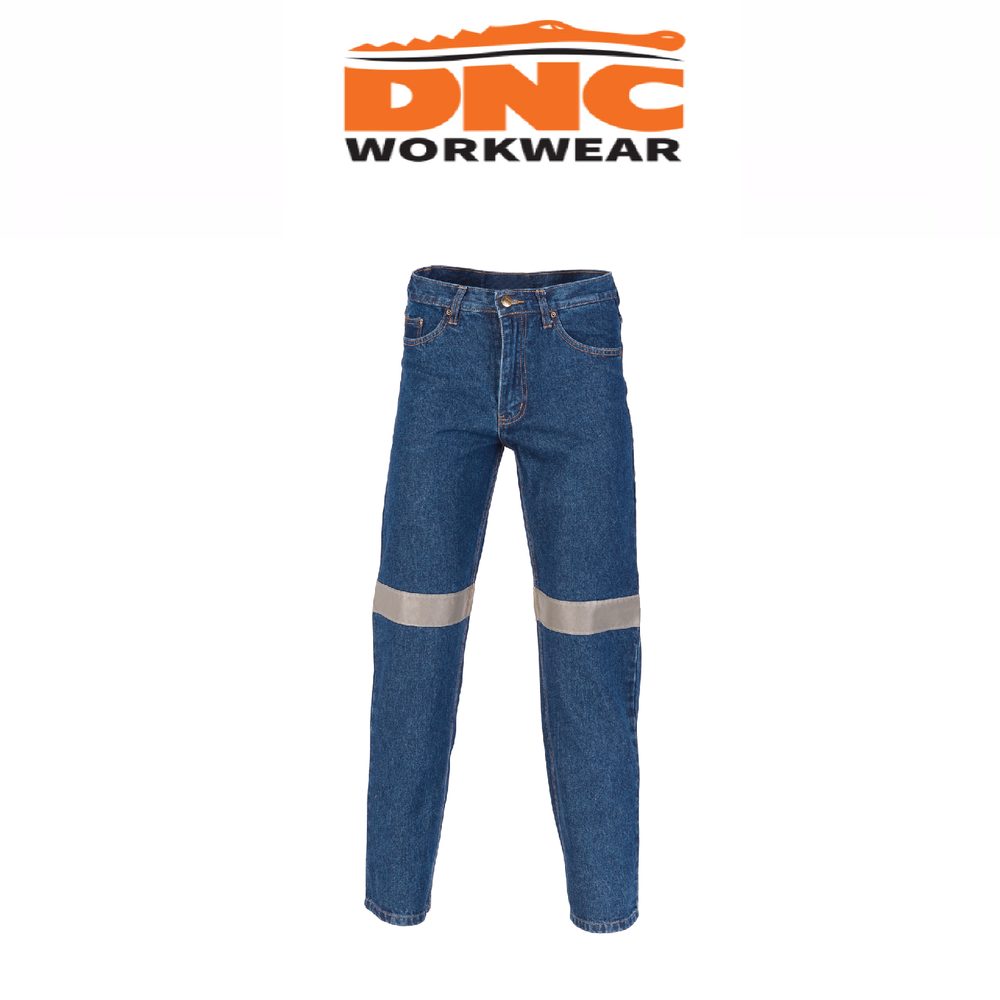 DNC Workwear Womens Taped Denim Stretch Jeans Reflective Flame