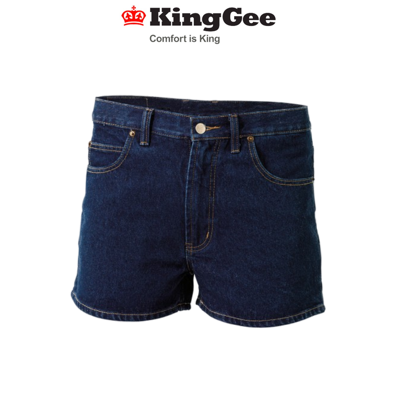 KingGee Mens Stonewash Denim Blue Shorts Reinforced Classic Fit Work Jean K07640