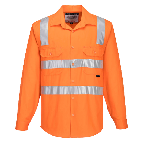 Portwest Hi-Vis Regular Weight Long Sleeve Shirt with Tape over Shoulder MS191