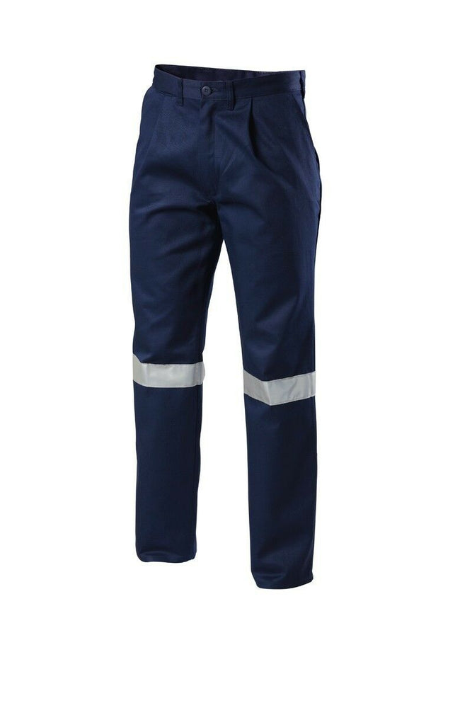 Mens Hard Yakka Cotton Drill Pants Reflective Tape Workwear Tough Y02615