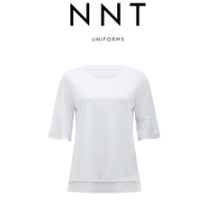 NNT Womens Ruffle Sleeve Short Sleeve Formal T Top Stretch Business Shirt CATUA6