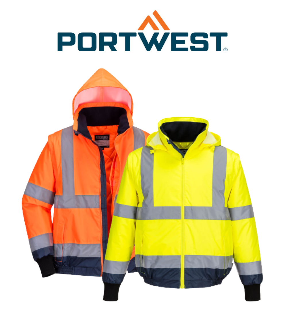 Portwest Hi-Vis Essential 2-in-1 Bomber Jacket with tape Reflective Safety MJ464