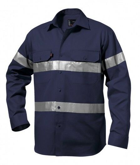 Mens KingGee Hi-Vis Long Sleeve Reflective Tape Work Shirt Job Site Drill K54250