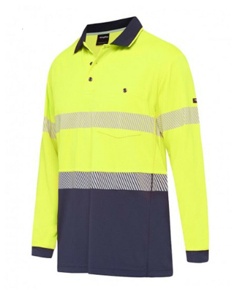 KingGee Mens Hi-Vis Workcool Summer Polo Shirt Long Sleeve Taped Work K54225