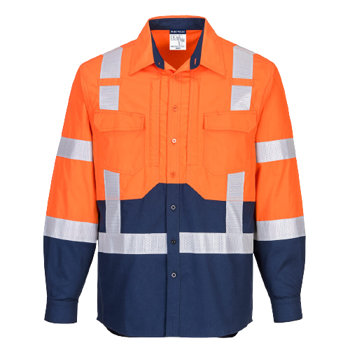 Portwest Hi-Vis Stretch Long Sleeve Shirt Reflective Tape Work Safety MS103