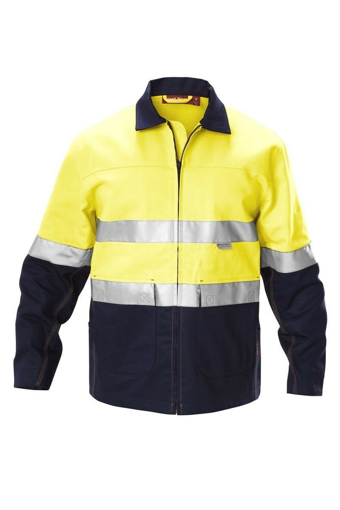 Hard Yakka Hi-Vis Tradie Cotton Work Jacket Tough Taped Comfy Warm Y06545