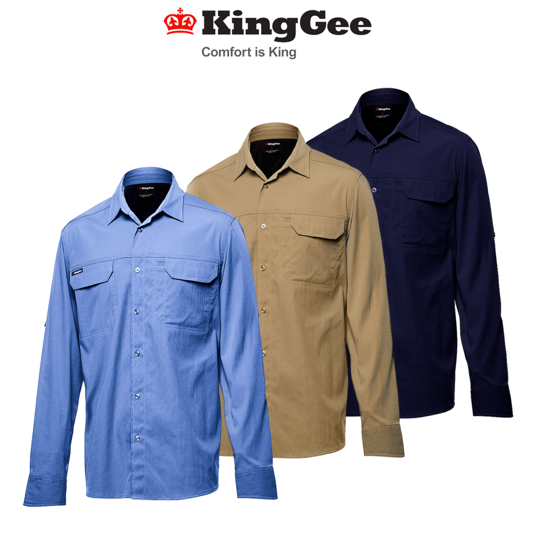 KingGee Mens KingGee Drycool Shirt L/S Breathable Comfort 2 Piece Collar K14023