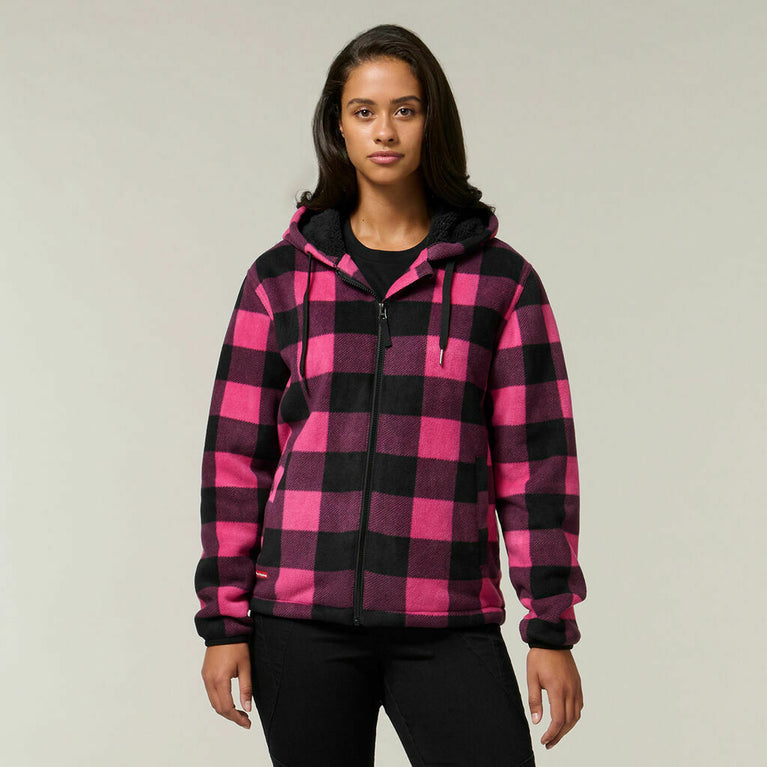 Hard Yakka Womens Check Zoodie Fleece Winter Warm Comfort Work Safety Y08522