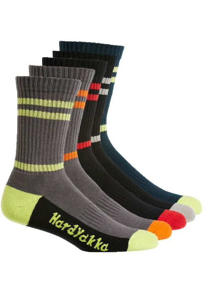 Hard Yakka Cotton Crew Work Socks 5 Pack Logo Athletic Padded Black Y20035