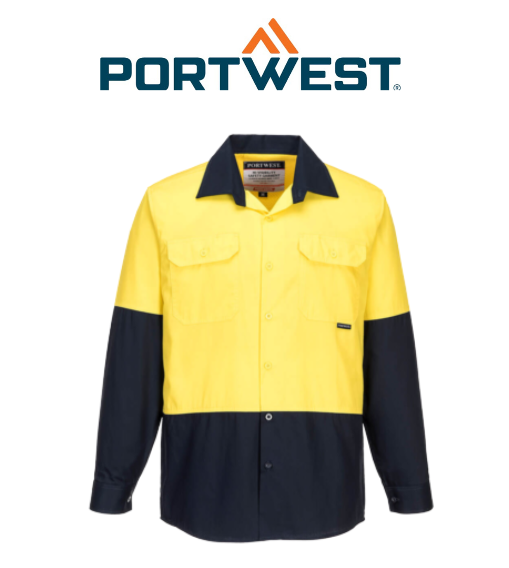 Portwest Mens Prime Mover Hi-Vis Lightweight Long Sleeve Cotton Drill MS801