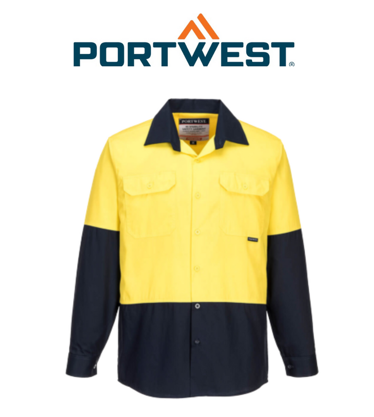 Portwest Mens Prime Mover Hi-Vis Lightweight Long Sleeve Cotton Drill MS801