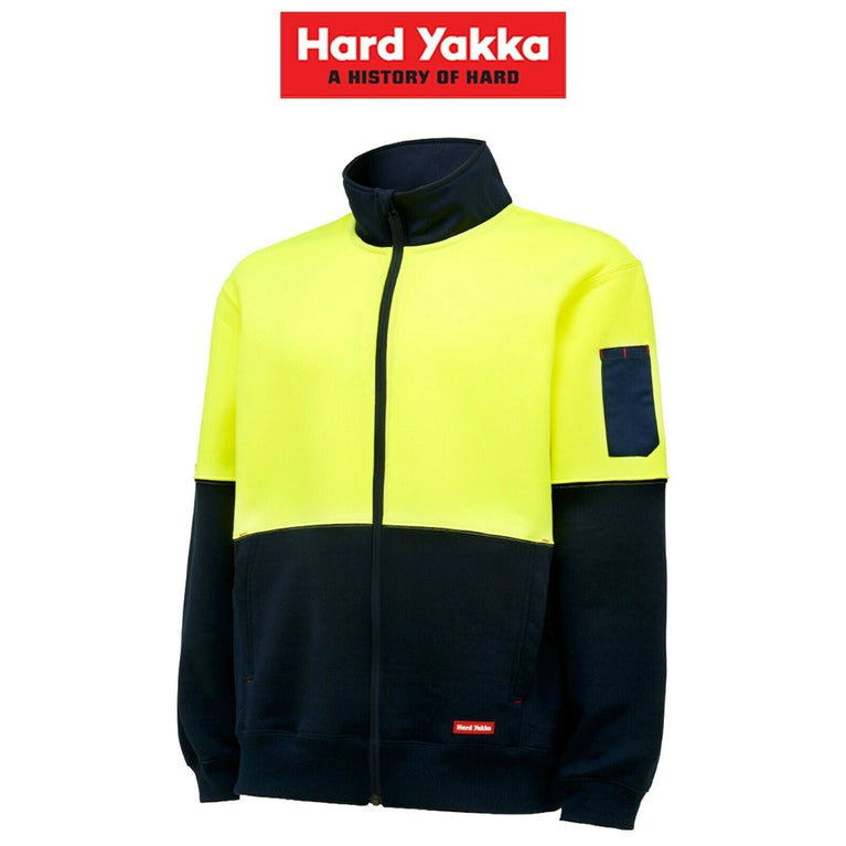 Hard Yakka Hi-Vis Jacket Zip Brushed Fleece Warm Work Day Safety Y06765