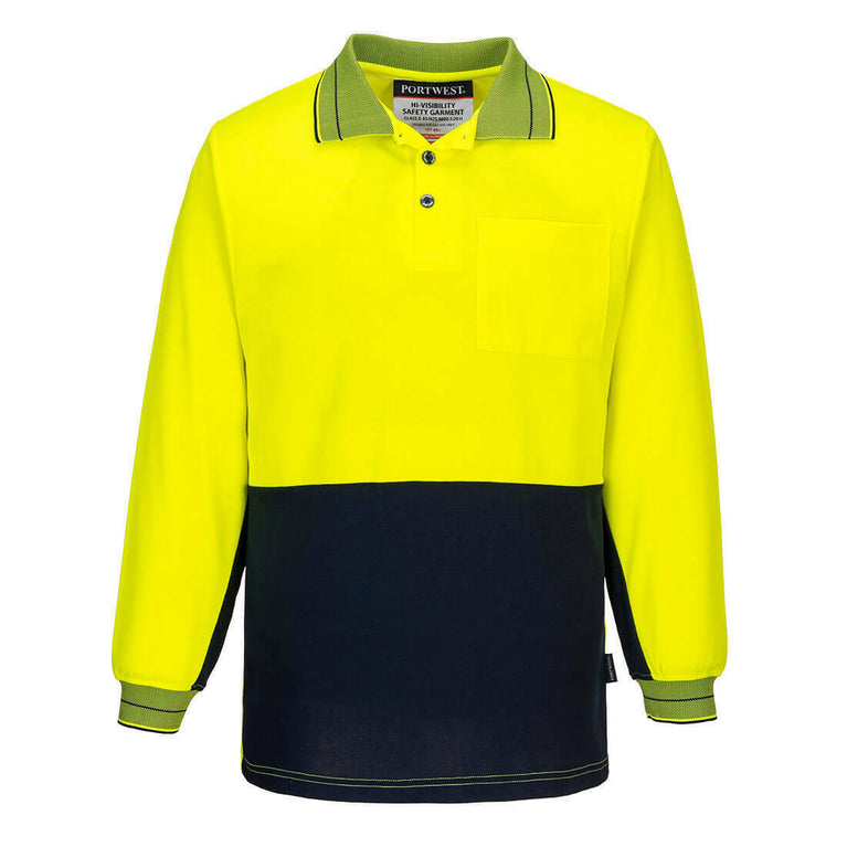 Portwest Mens Hi-Vis Prime Mover Cotton Long Sleeve Work Polo Shirt 2 Tone MP213