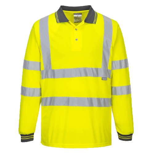 Portwest Hi-Vis Long Sleeved Polo 2 Tone Reflective Taped Work Safety S277