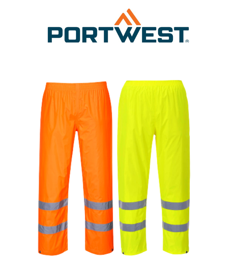 Portwest Mens Hi-Vis Rain Trousers Lightweight Waterproof Work Safety Pants H441