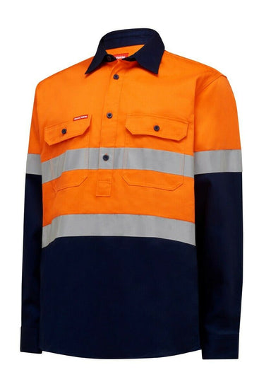 Hard Yakka Mens Core Hi-Vis Job Site Safety Tough Cotton Work Shirt Taped Y04615