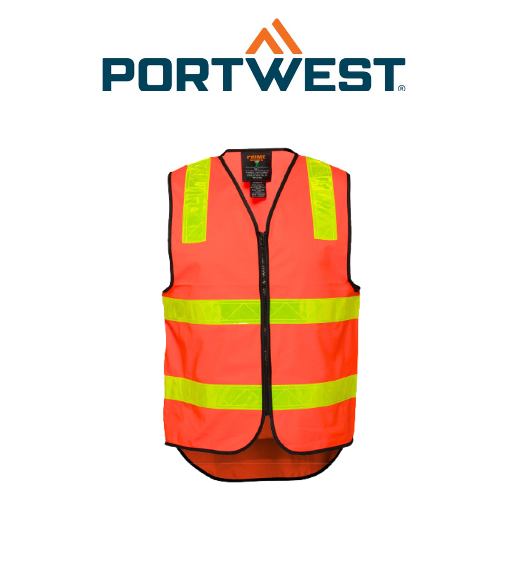 Portwest Vic Roads Style Vest 2 Tone Hi Vis Reflective Taped Work Safety MV338