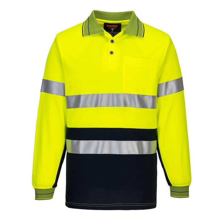 Portwest Mens Prime Mover Long Sleeve Cotton Work Shirt Polo Hi-Vis Taped MP313