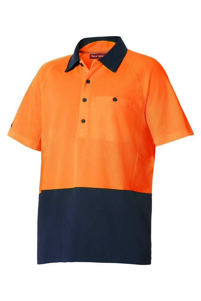 Mens Hard Yakka Koolgear Hi-Vis 2 Toned Short Sleeve Work Polo Shirt Y11396