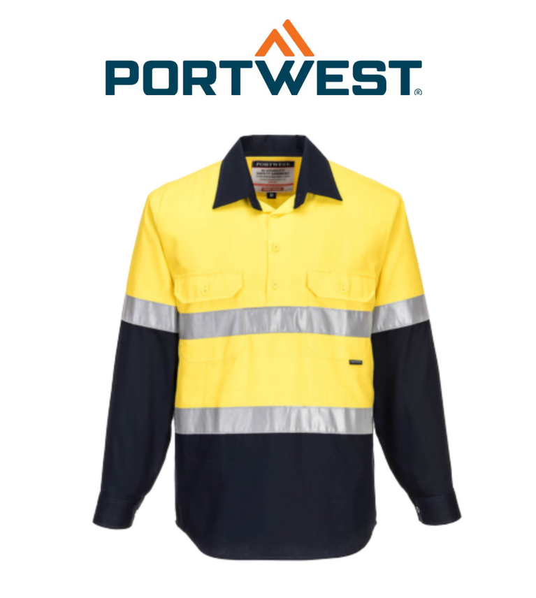 Portwest Mens Prime Mover Hi-Vis Work Shirt Closed Front Reflective Tape MC101