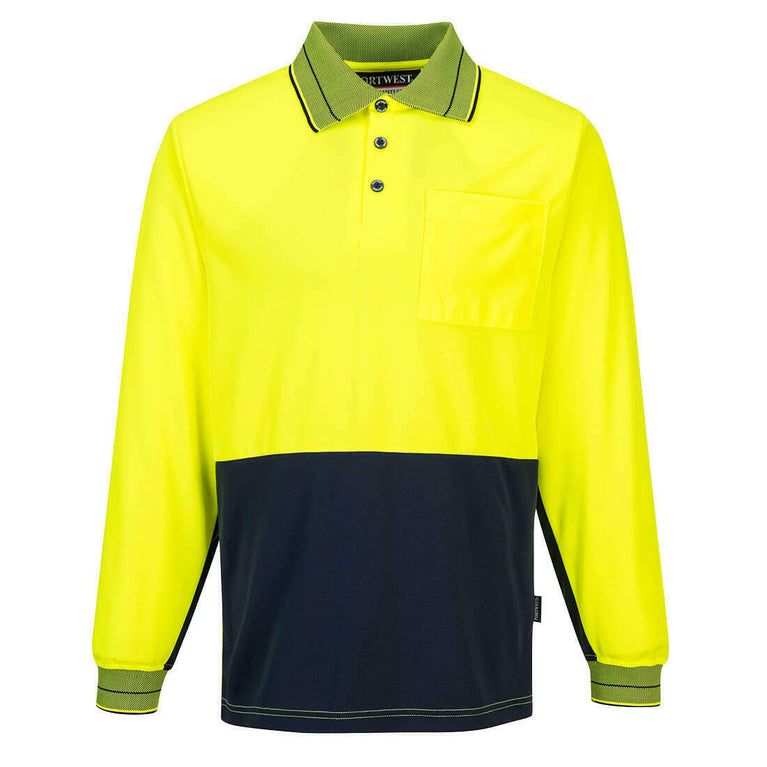 Portwest Mens Prime Mover Long Sleeve Micro Mesh Work Polo Shirt Cool Dry MP113