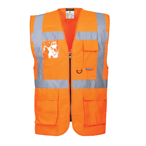 Portwest Berlin Executive Vest Hi Vis Front Zip Open Reflective Work Safety S476