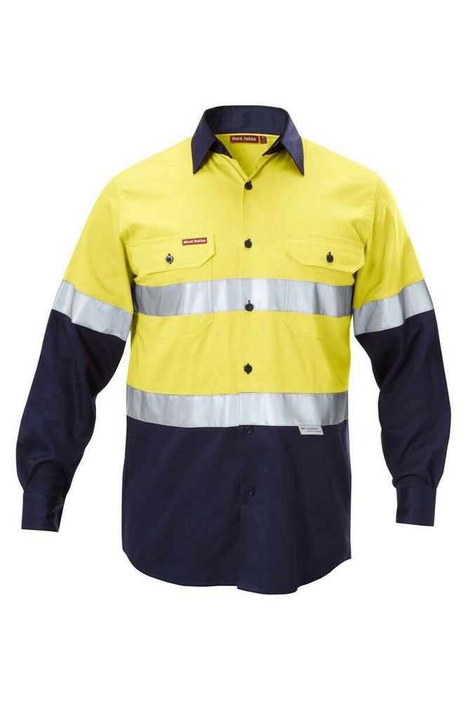 Hard Yakka Work Shirt Hi-Vis Taped Safety Long Sleeve Cotton Drill Y07990