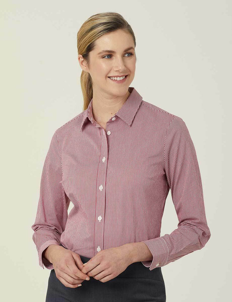 NNT Womens Avignon Gingham Business Shirts Long Sleeve Check Formal Shirt CATUKS