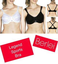 Womens Berlei New Legend Underwire Sports Bra Black White Swivel Clip Cross Back