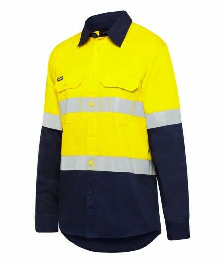 KingGee Mens Stretch Spliced Shirt Hi-Vis Tape Reflective Work Safety K04050