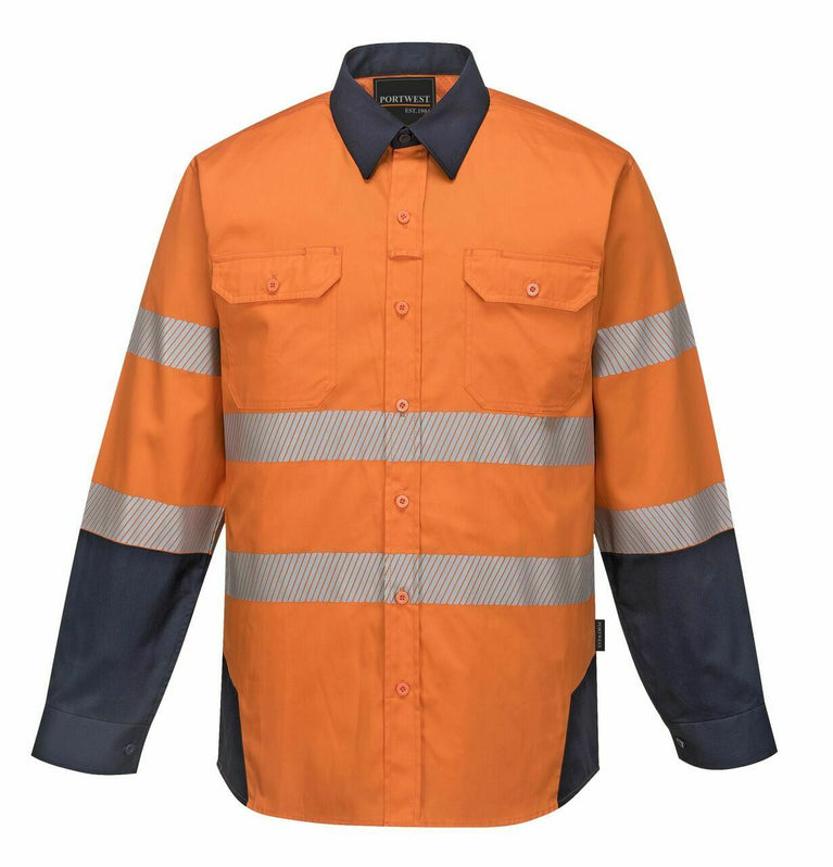 Portwest Mens PW3 Shirt Hi-Vis Tex Pro Reflective Lightweight Work Cotton PW372