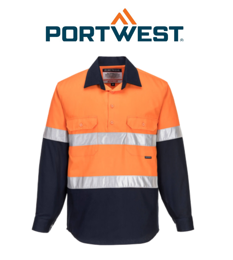 Portwest Mens Prime Mover Hi-Vis Work Shirt Long Sleeve Cotton Drill Shirt MC101