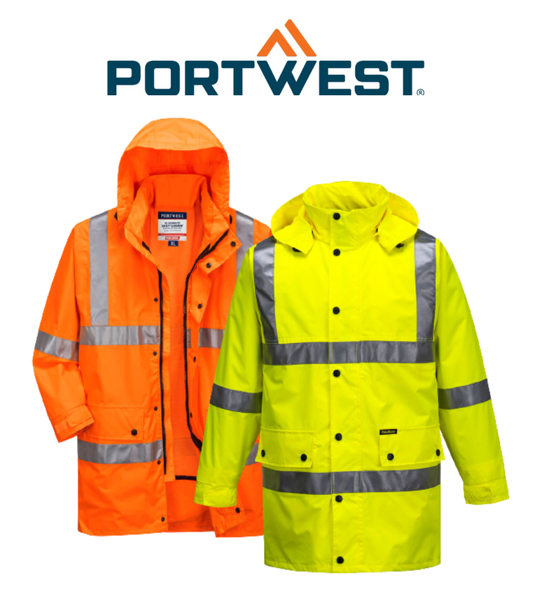 Portwest Argyle Full Hi-Vis Rain Jacket with Tape 2 Tone Work Safety MF306