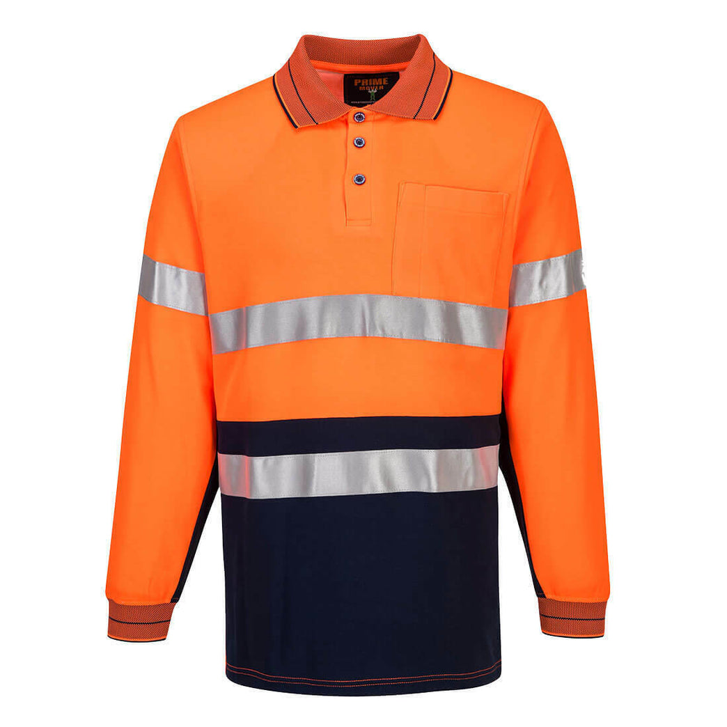 Portwest Mens Prime Mover Long Sleeve Cotton Work Shirt Polo Hi-Vis Taped MP313