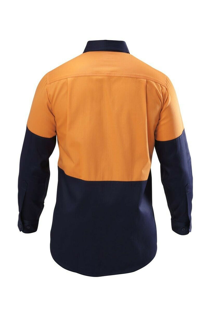 Hard Yakka Shirt Hi-Vis 2 Tone Long Sleeve Drill Work Safety Cotton Y07982