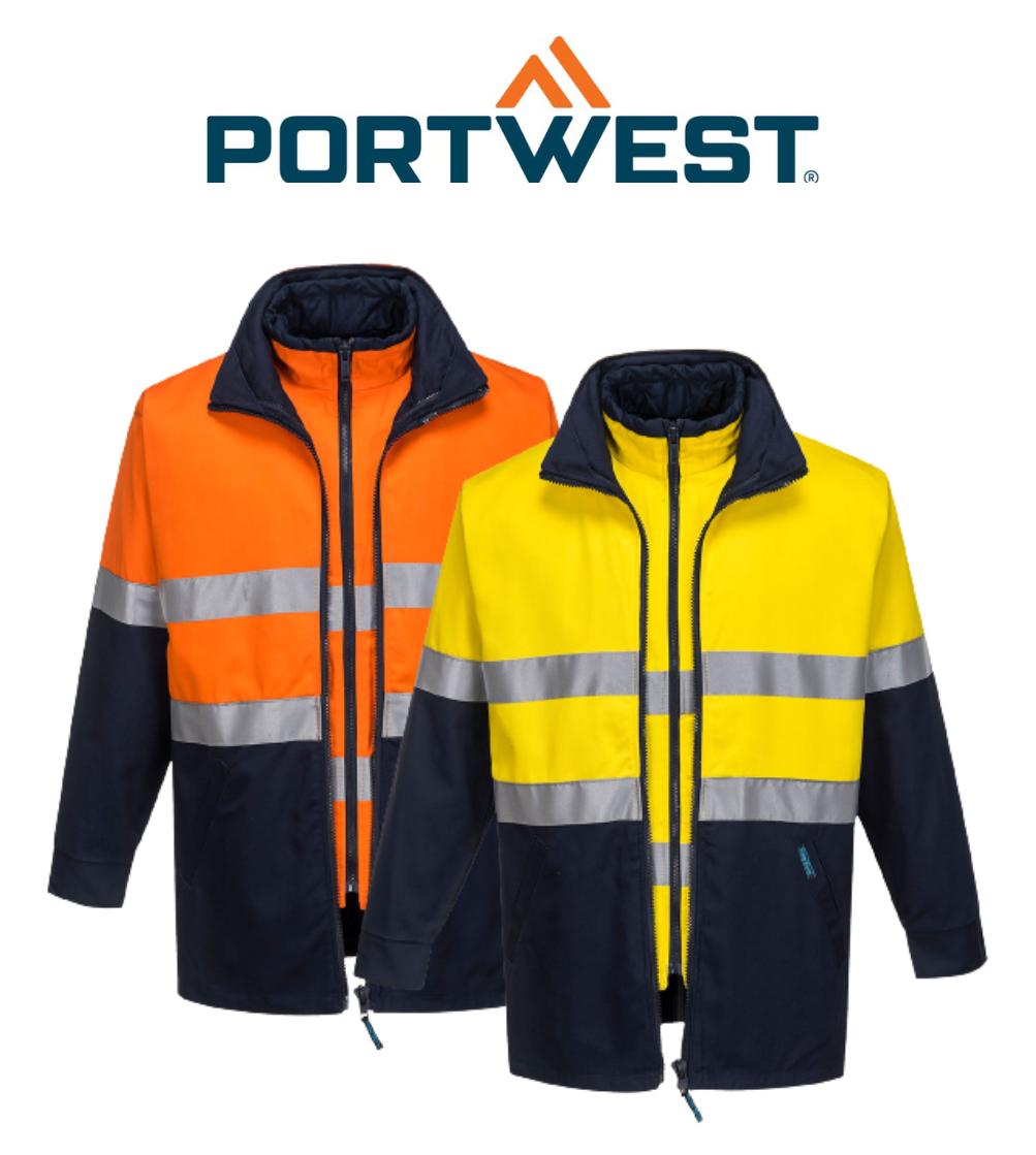 Portwest Hume 100% Cotton 4-in-1 Jacket 2 Tone Reflective Work Safety MJ777