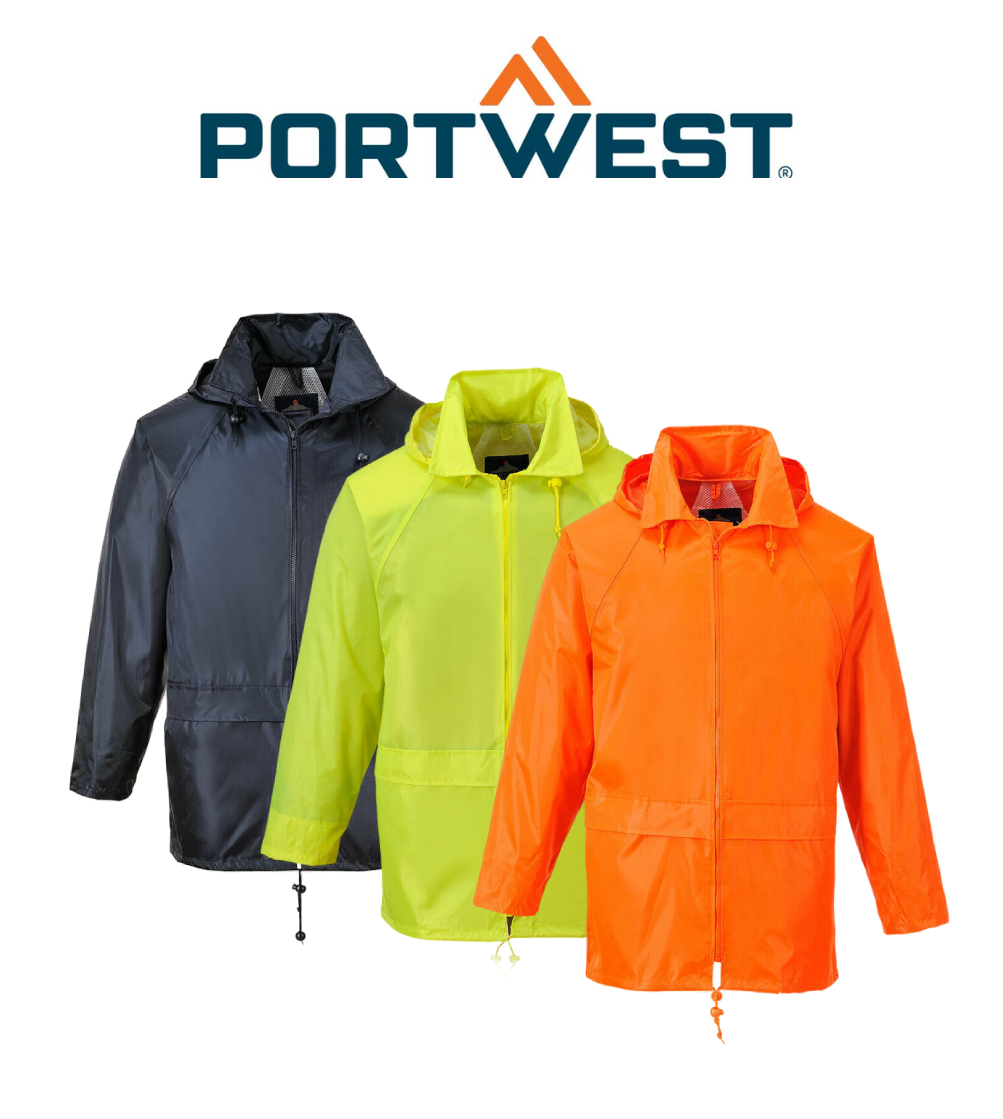 Portwest Mens Classic Rain Jacket Waterproof Work Safety Hood PVC Work S440