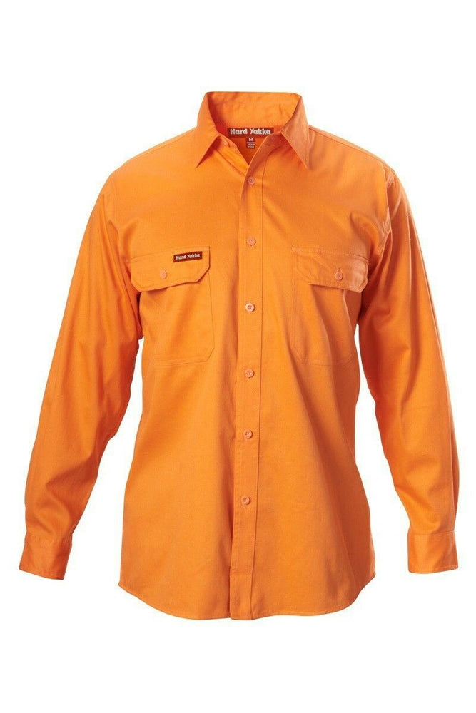 Hard Yakka Long Sleeve Cotton Drill Work Shirt Tradie Safety Button Y07500