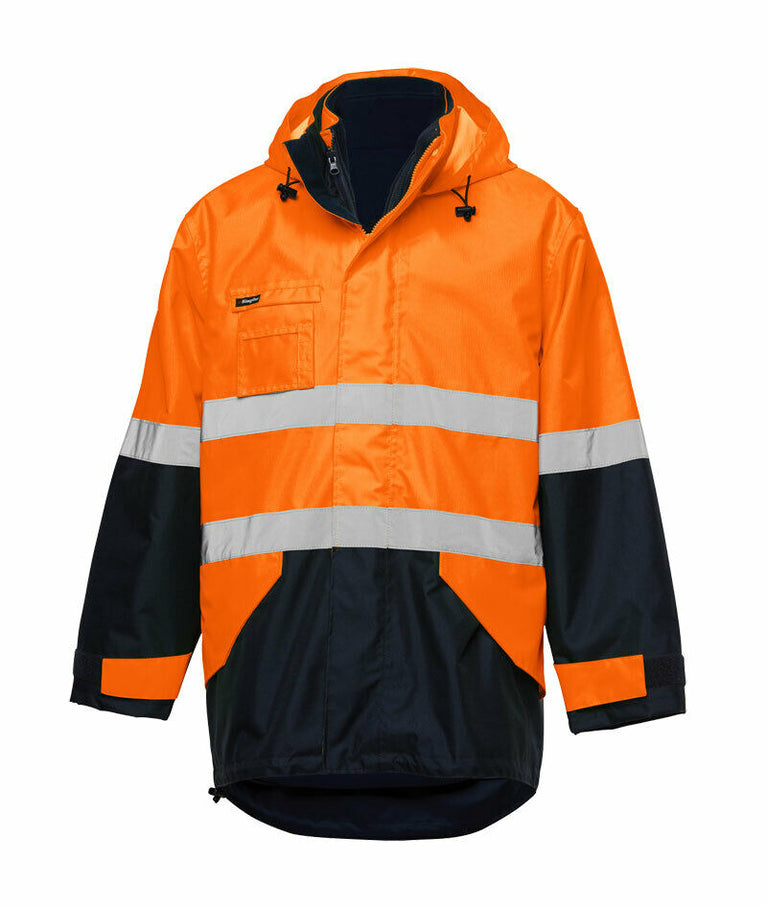 KingGee 4 in 1 Waterproof Jacket Fleece Insulated Hood Safety Hi-Vis K55300