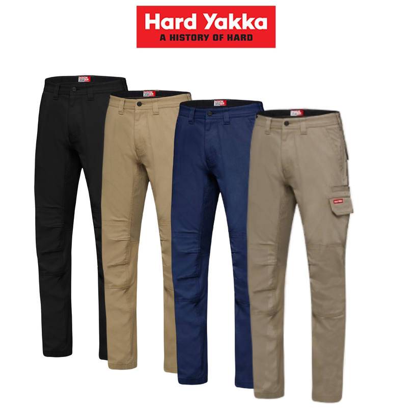 Hard Yakka Mens 3056 Stretch Canvas Cargo Pants Tough Slim Comfort Work Y02880